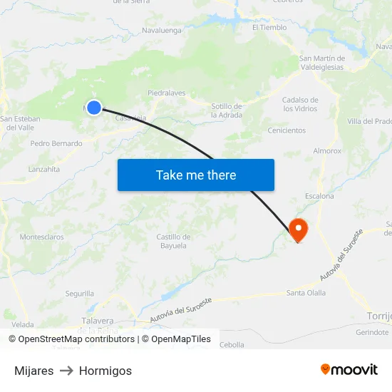 Mijares to Hormigos map
