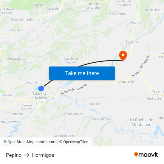 Pepino to Hormigos map