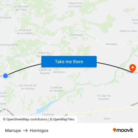 Marrupe to Hormigos map