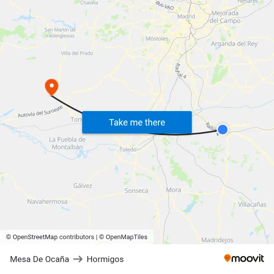 Mesa De Ocaña to Hormigos map