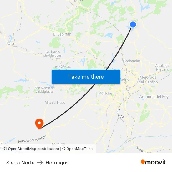 Sierra Norte to Hormigos map