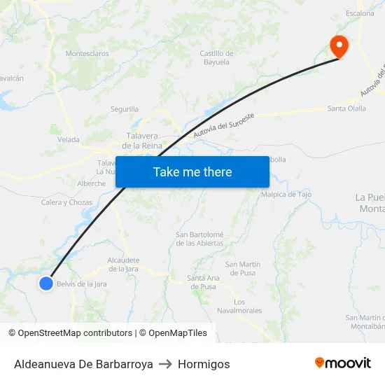 Aldeanueva De Barbarroya to Hormigos map