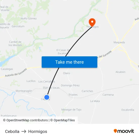 Cebolla to Hormigos map