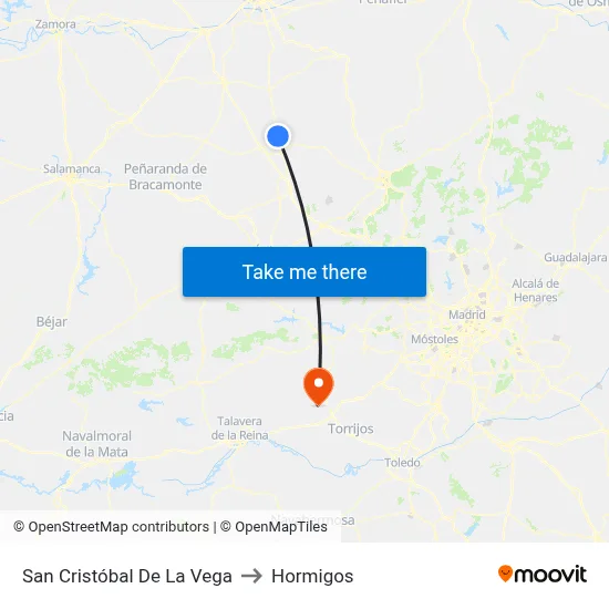 San Cristóbal De La Vega to Hormigos map