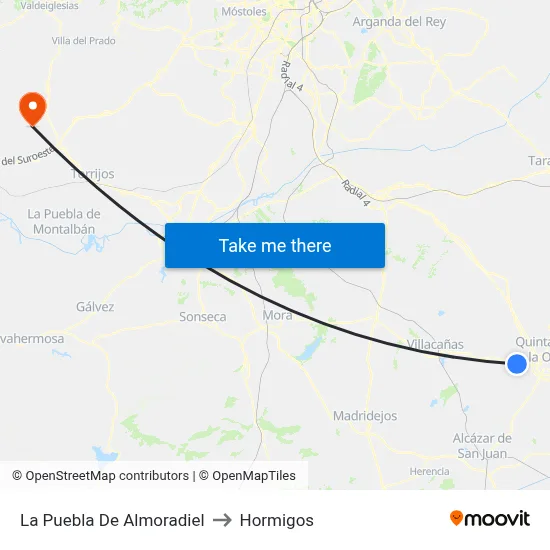 La Puebla De Almoradiel to Hormigos map
