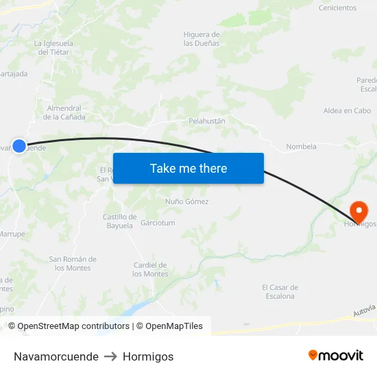 Navamorcuende to Hormigos map