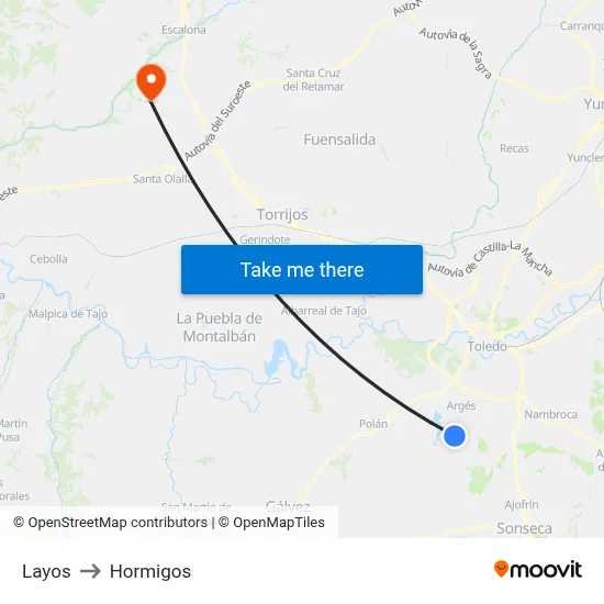 Layos to Hormigos map