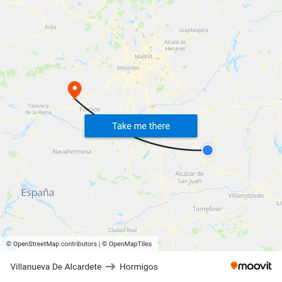 Villanueva De Alcardete to Hormigos map