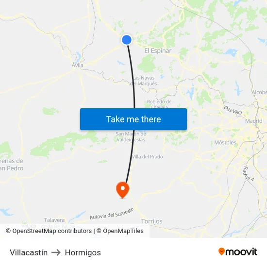 Villacastín to Hormigos map