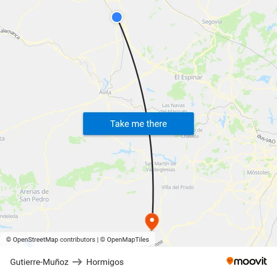Gutierre-Muñoz to Hormigos map