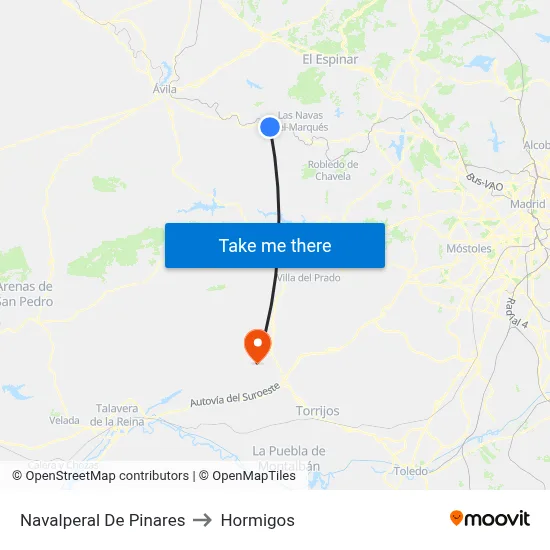 Navalperal De Pinares to Hormigos map