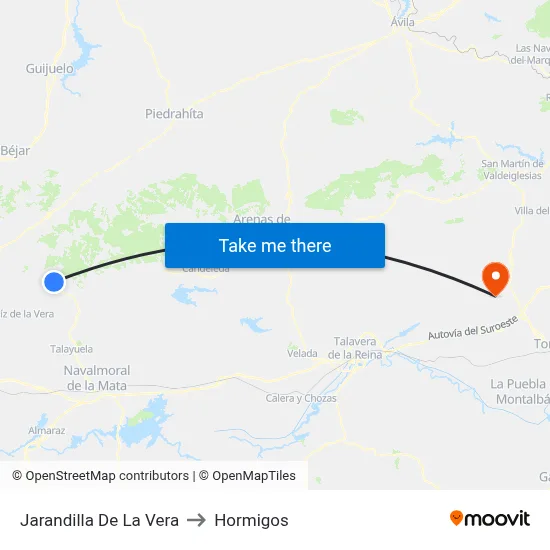 Jarandilla De La Vera to Hormigos map
