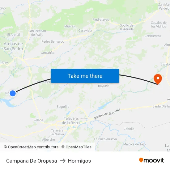 Campana De Oropesa to Hormigos map