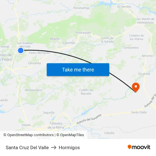 Santa Cruz Del Valle to Hormigos map