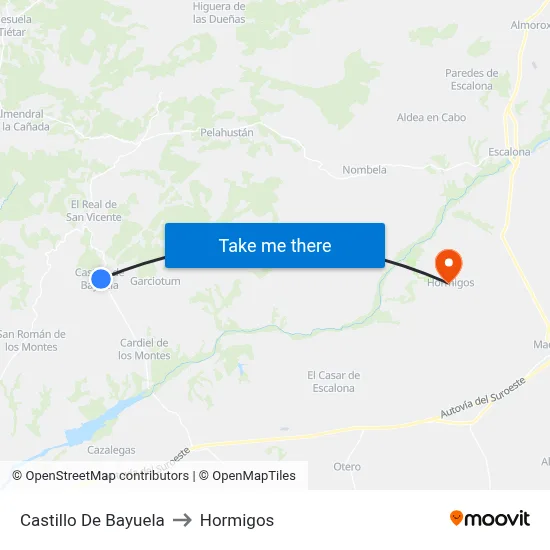 Castillo De Bayuela to Hormigos map