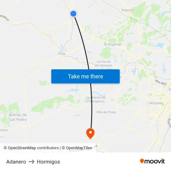 Adanero to Hormigos map