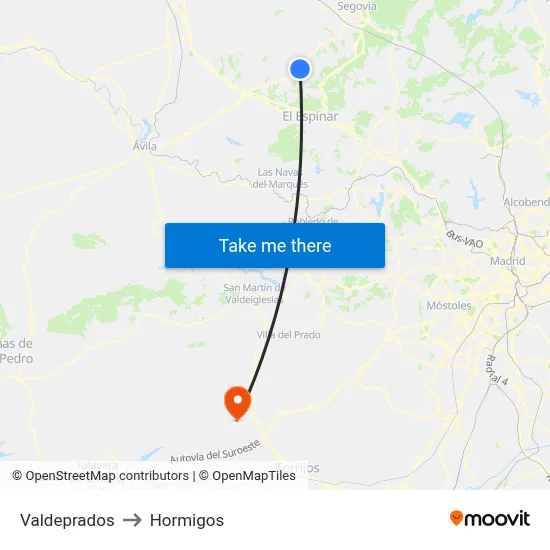 Valdeprados to Hormigos map