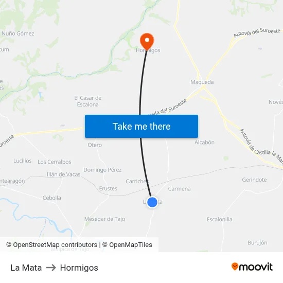 La Mata to Hormigos map