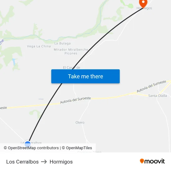 Los Cerralbos to Hormigos map
