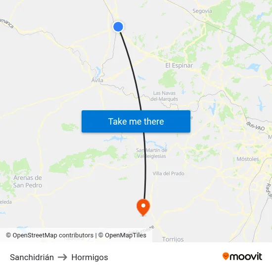 Sanchidrián to Hormigos map