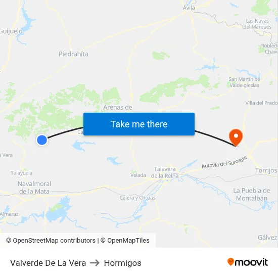 Valverde De La Vera to Hormigos map