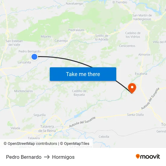 Pedro Bernardo to Hormigos map