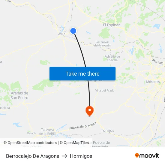 Berrocalejo De Aragona to Hormigos map
