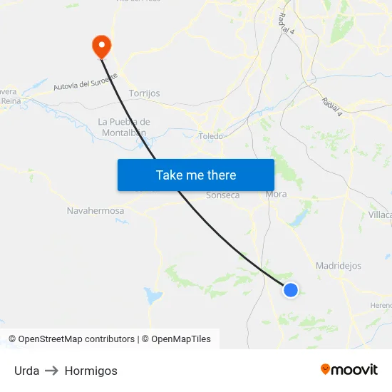 Urda to Hormigos map