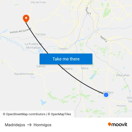 Madridejos to Hormigos map