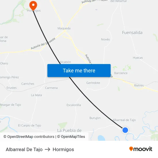 Albarreal De Tajo to Hormigos map