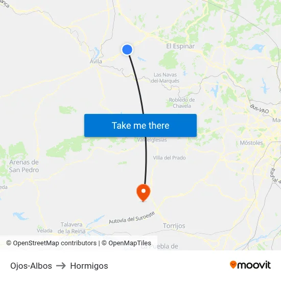 Ojos-Albos to Hormigos map