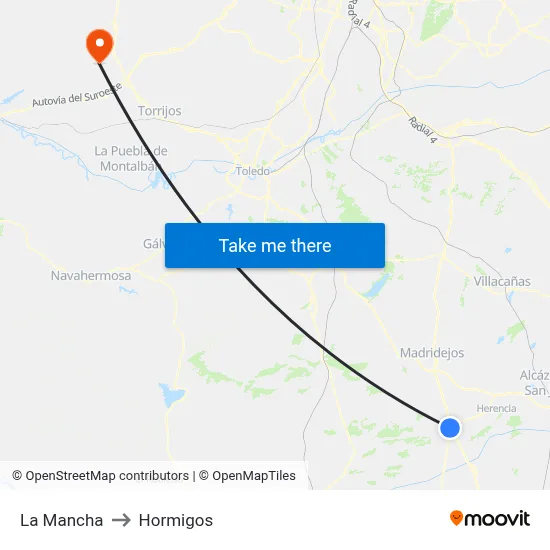 La Mancha to Hormigos map