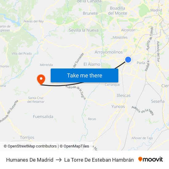 Humanes De Madrid to La Torre De Esteban Hambrán map