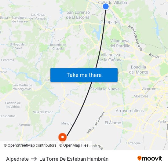 Alpedrete to La Torre De Esteban Hambrán map