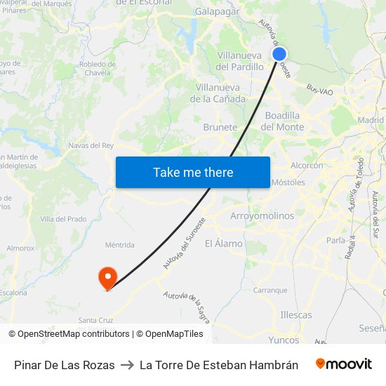 Pinar De Las Rozas to La Torre De Esteban Hambrán map