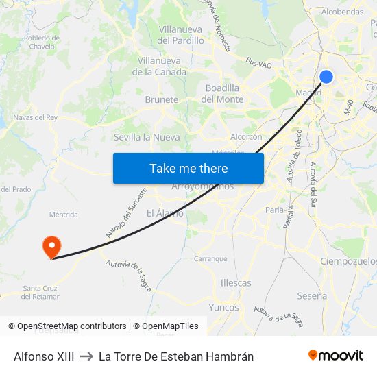 Alfonso XIII to La Torre De Esteban Hambrán map