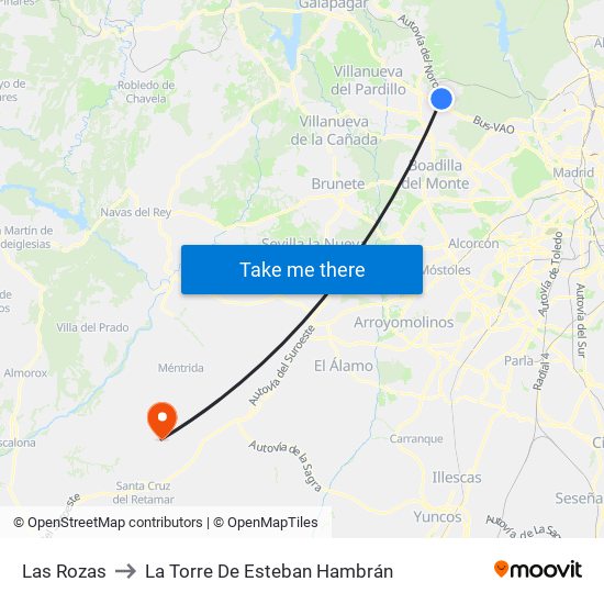 Las Rozas to La Torre De Esteban Hambrán map