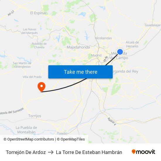 Torrejón De Ardoz to La Torre De Esteban Hambrán map