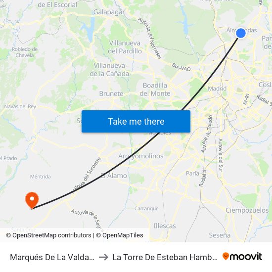 Marqués De La Valdavia to La Torre De Esteban Hambrán map