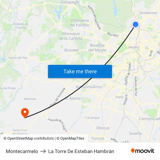 Montecarmelo to La Torre De Esteban Hambrán map