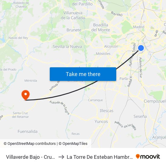 Villaverde Bajo - Cruce to La Torre De Esteban Hambrán map