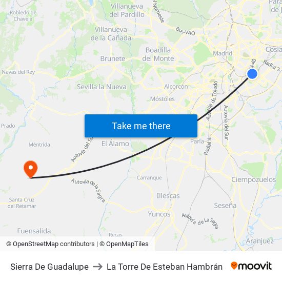 Sierra De Guadalupe to La Torre De Esteban Hambrán map