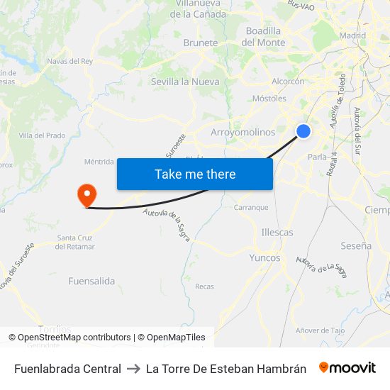 Fuenlabrada Central to La Torre De Esteban Hambrán map