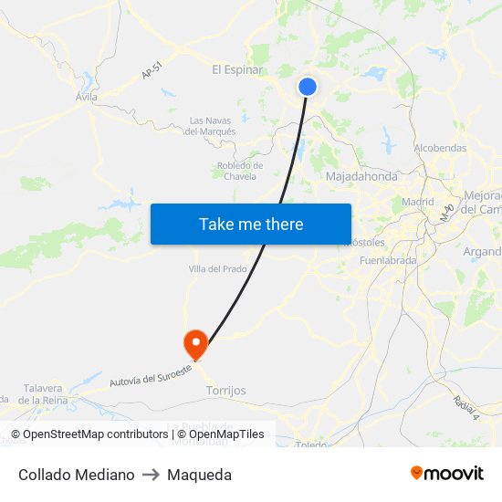 Collado Mediano to Maqueda map