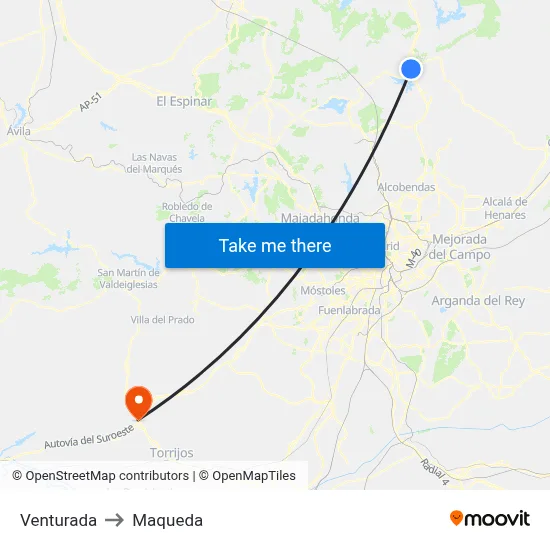 Venturada to Maqueda map