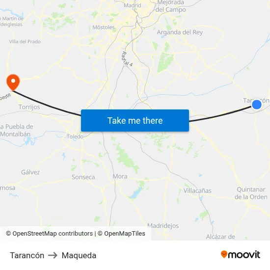 Tarancón to Maqueda map