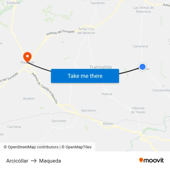 Arcicóllar to Maqueda map