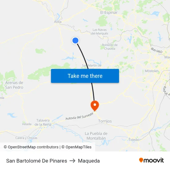 San Bartolomé De Pinares to Maqueda map
