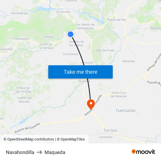 Navahondilla to Maqueda map