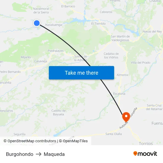 Burgohondo to Maqueda map